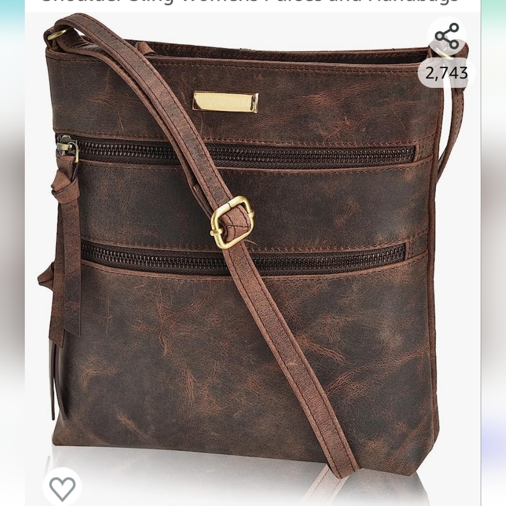 ESTALON Leather Crossbody Purse  Small Crossover Long Over the Shoulder